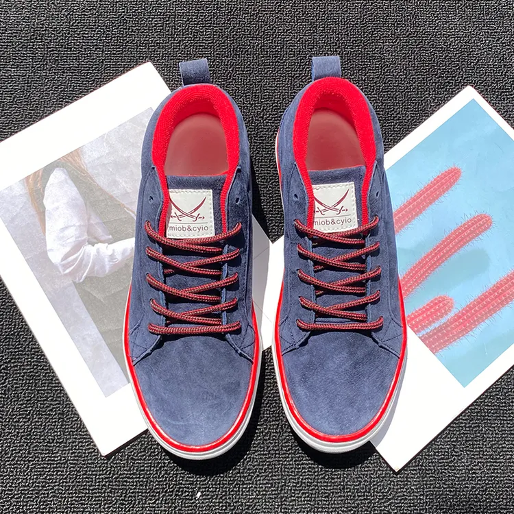 秋季新款深蓝色中帮休闲板鞋时尚海盗鞋学生小众潮鞋百搭鞋子男鞋