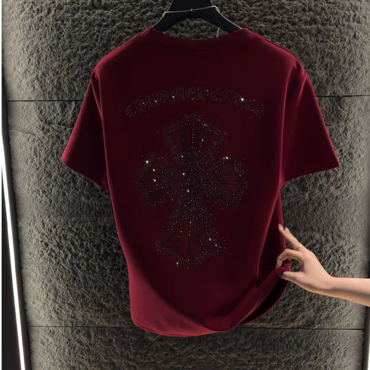 男士冬季半袖百搭烫钻重工圆领高级设计师款轻奢潮牌修身秋季T恤