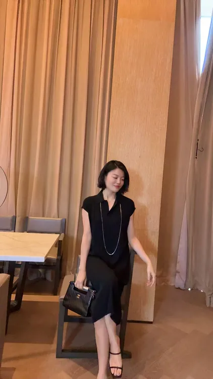 TANTAN  醋纤 棉 气质翻领显瘦连衣裙2090