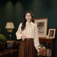 琦琦【杏仁奶心】港风复古长袖宽松假两件上衣YL5273229