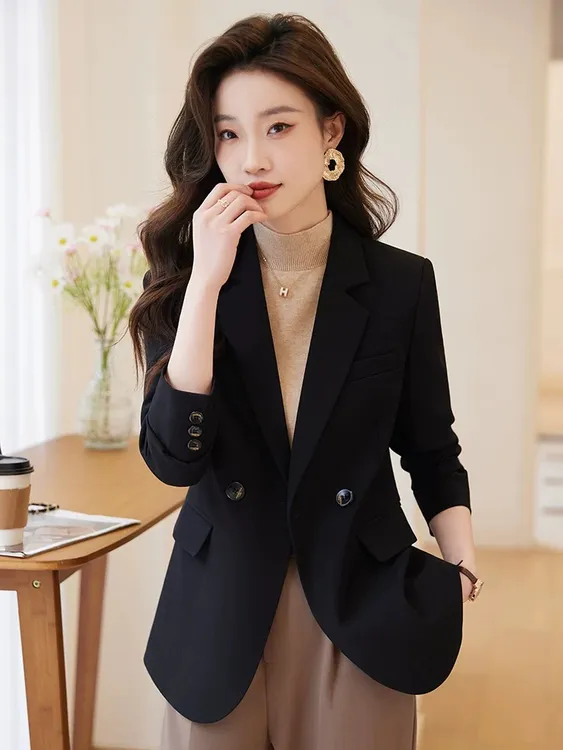 黑色小西装外套女春秋2024新款小个子休闲气质高级感修身西服上衣