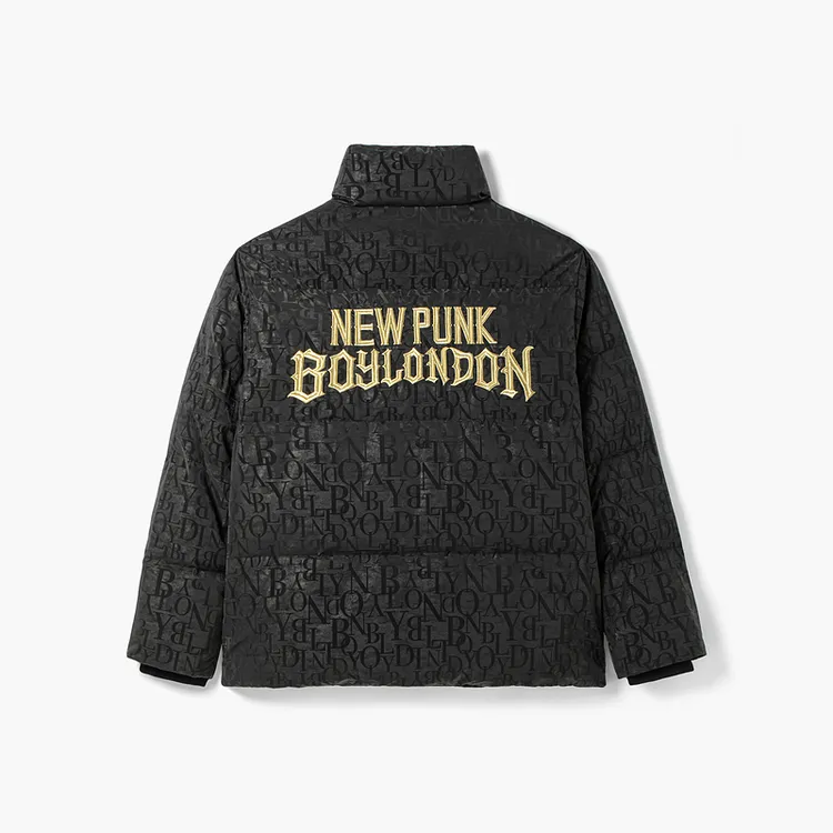 【朋克鎏金】BOYLONDON黑色满印短款羽绒25年男女款90绒外套N28005