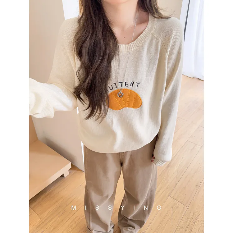 应小姐【橘子瓣】微胖大码春款显瘦时尚感宽松长袖橘子毛衣针织衫