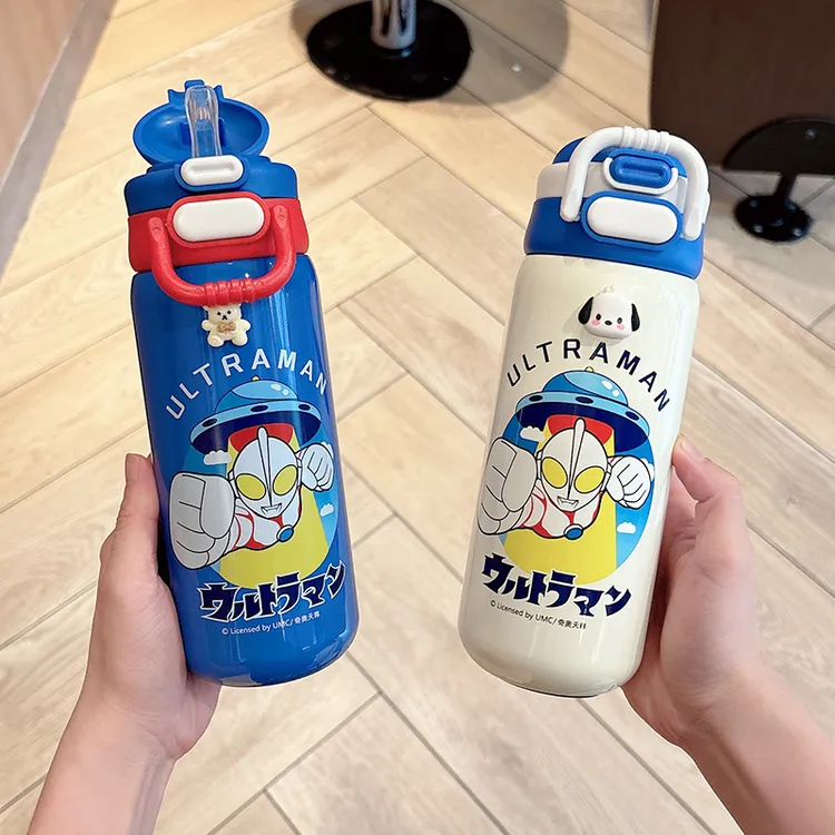奥特曼儿童保温杯食品级316男孩小学生上学专用两用带吸管水杯壶