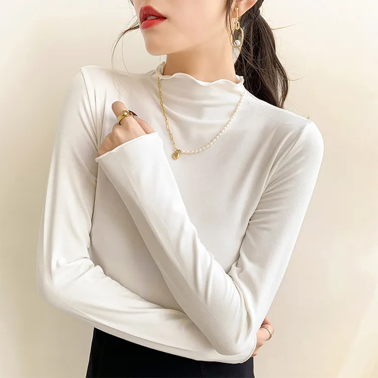 半高领打底衫女装秋冬内搭长袖T恤上衣服爆款2025新款木耳边洋气
