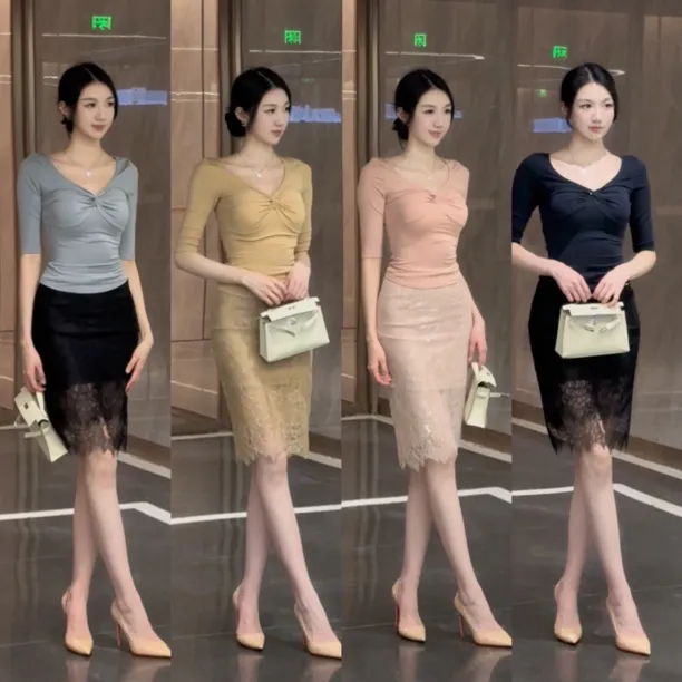 希野逸儿【玉肌弱骨】纯欲扭结v领修身上衣中袖打底衫2025夏季新款