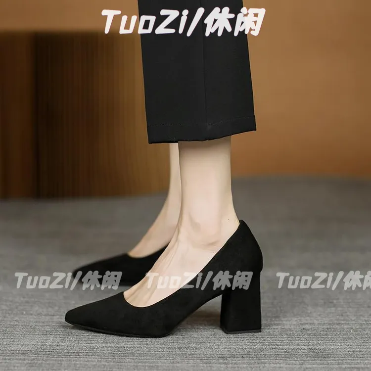 黑色高跟鞋女粗跟5cm3公分低跟久站不累脚学生正装面试职业工作鞋