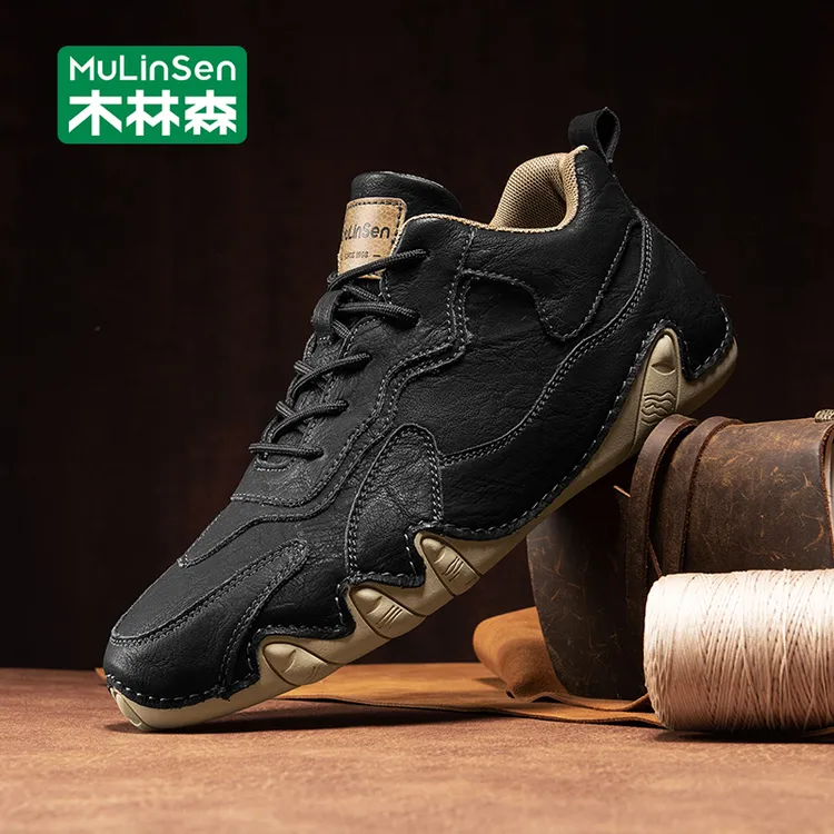 木林森休闲皮鞋2025春秋季新款男款黑色工作低帮板鞋上班防滑男鞋