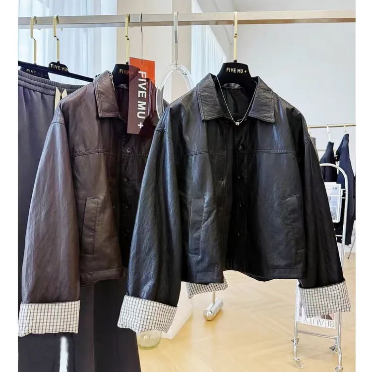 短款秋季皮衣秋季港风PU皮夹克翻领设计师外套潮流
