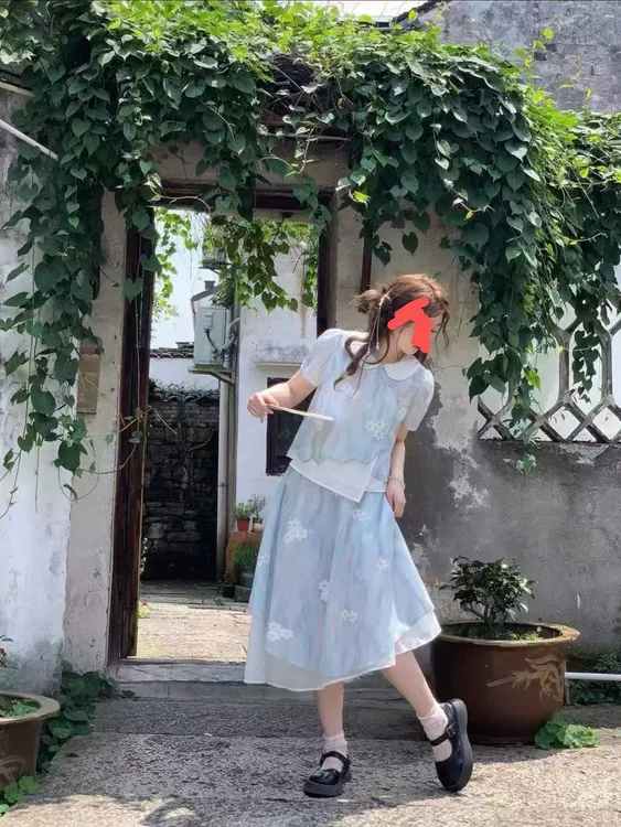 大码减龄上衣半身裙俩件套6515