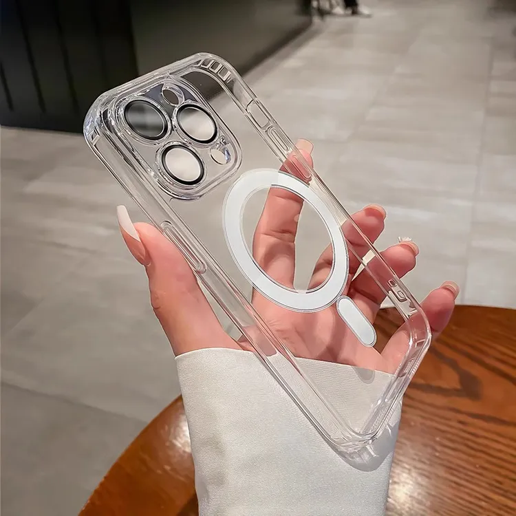 iphone16/15pro手机壳磁吸透明带镜头膜适用苹果14超薄壳13proMax