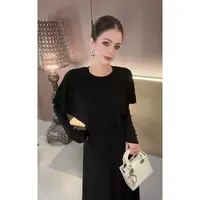 圆领斗篷拼接长袖针织上衣CS31120