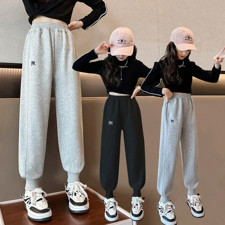 女童加绒裤子2025新款秋冬儿童女孩直筒卫裤初大童春秋休闲运动裤