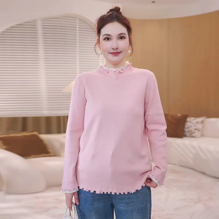 28支仿兔绒纱】MsShe大码女装2025冬双层木耳边打底毛衣S~F2509002