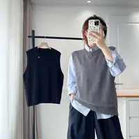 2025大码女装秋季新款圆领简约休闲慵懒风针织马甲背心女上衣外穿