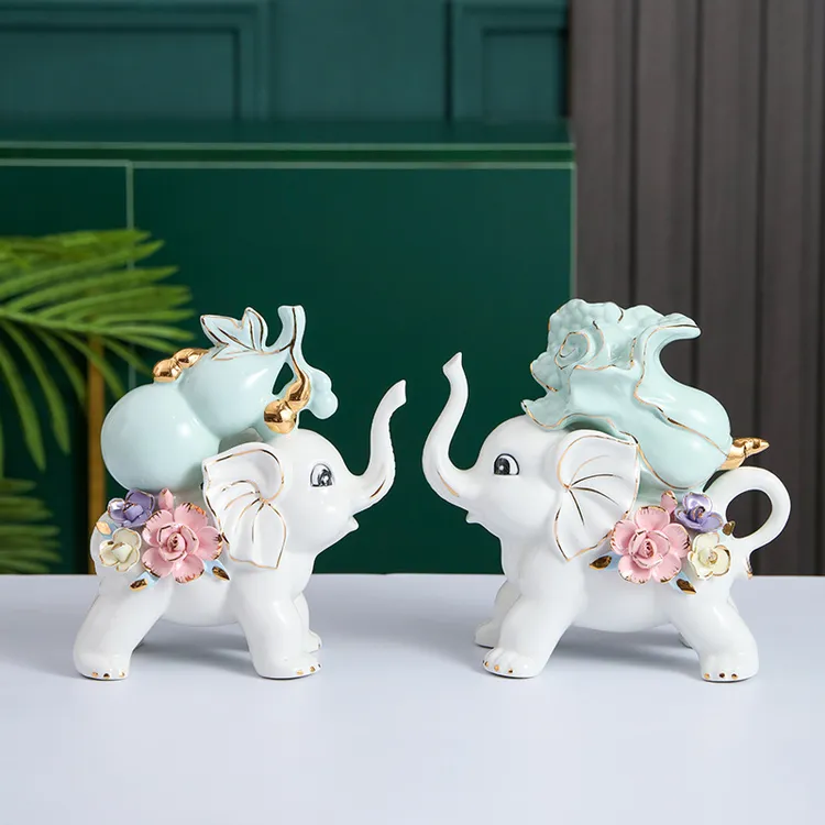 轻奢高端简约创意家居客厅陶瓷招财大象电视柜酒柜玄关摆件装饰品