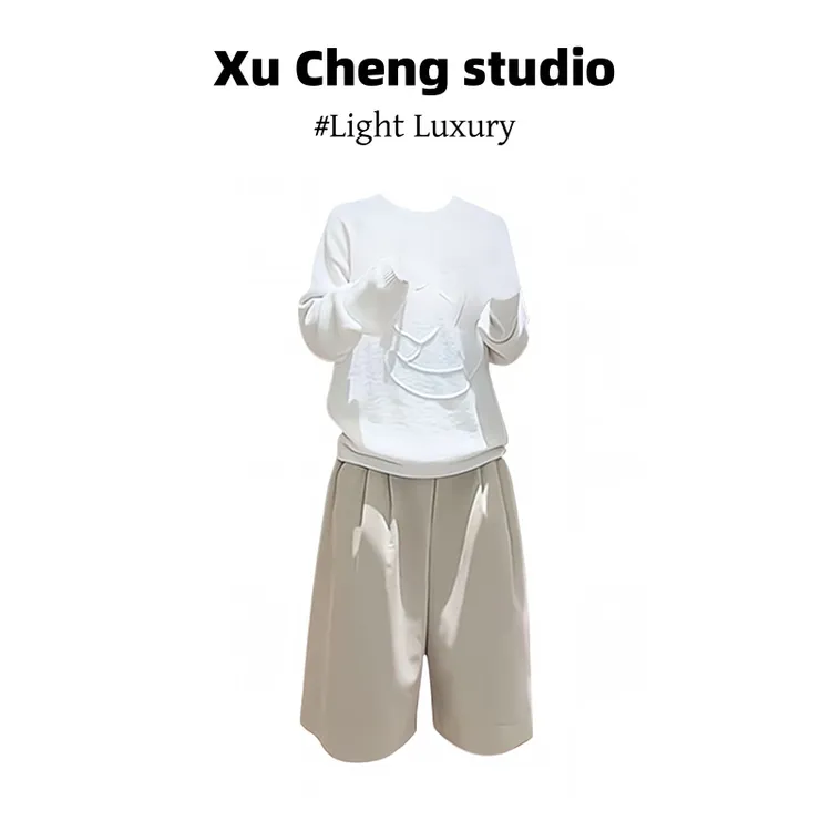 Xu Cheng长袖圆领针织衫女款衣服慵懒设计感上衣显瘦七分裤休闲裤