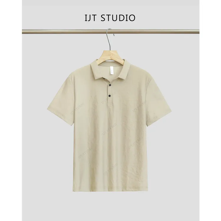 IJT studio夏季新品简约清凉透气纯色短袖翻领POLO衫99099