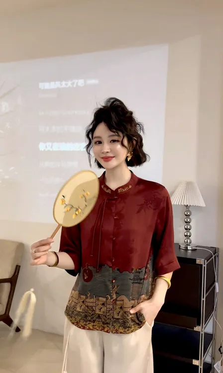 夏季新中式醋酸丝缎流苏新上七分袖开衫高级感洋气女装上衣5085