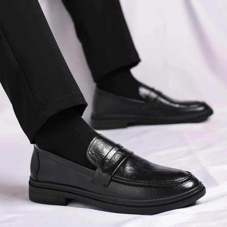 夏季季新款皮鞋男高端商务休闲鞋透气男士皮鞋男隐形增高豆豆鞋子