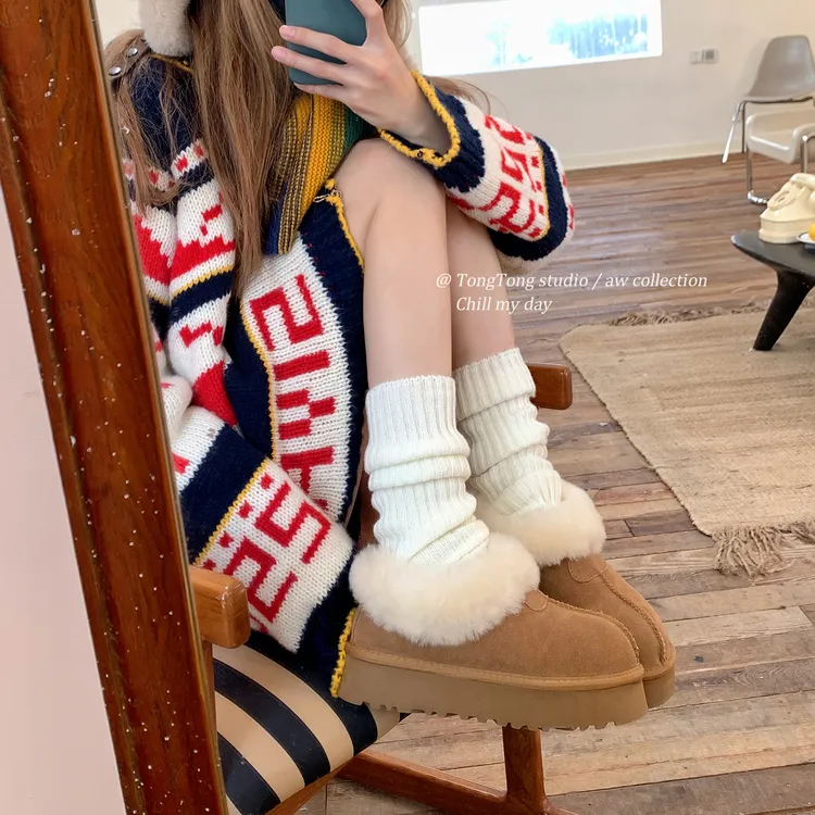 TONG潼潼低帮厚底雪地靴女爆款2025新款冬季皮毛一体保暖毛毛棉鞋