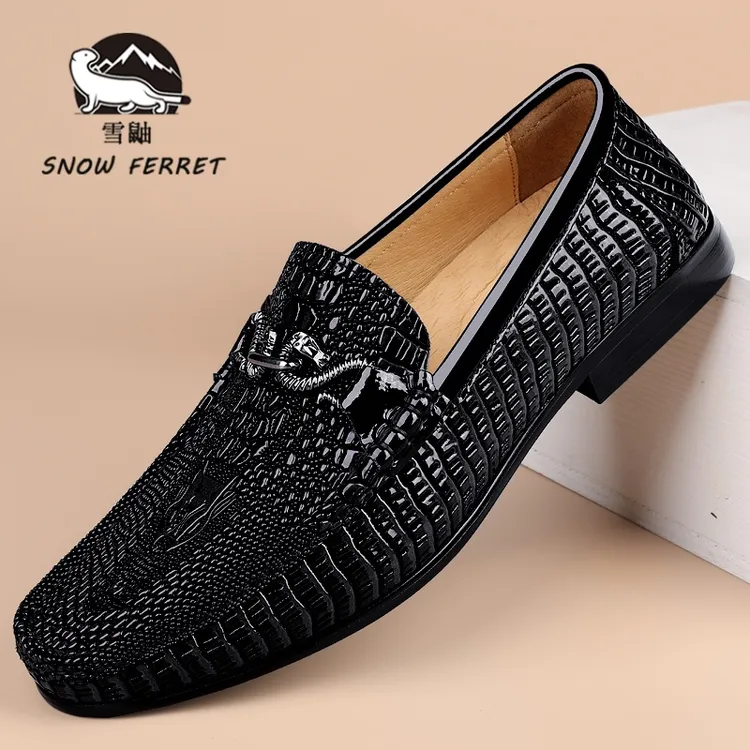 加拿大SNOWFERRET正品豆豆鞋男款商务男士皮鞋英伦风百搭高档男鞋