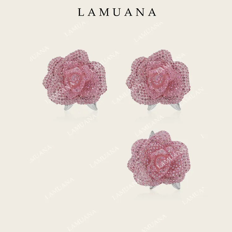 合金耳饰 LAMUANA玫瑰故事-粉玫瑰系列小众设计感耳钉戒指高级感