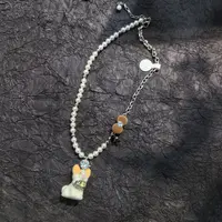 E048白色小柯基串珠项链发夹