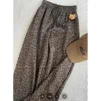 豹纹韩系加绒卫裤女秋冬小众高腰显瘦阔腿裤