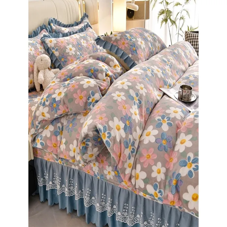 CUTIEIP牛奶天鹅绒床罩四件套冬季20冬季加厚双面绒牛奶绒四件套