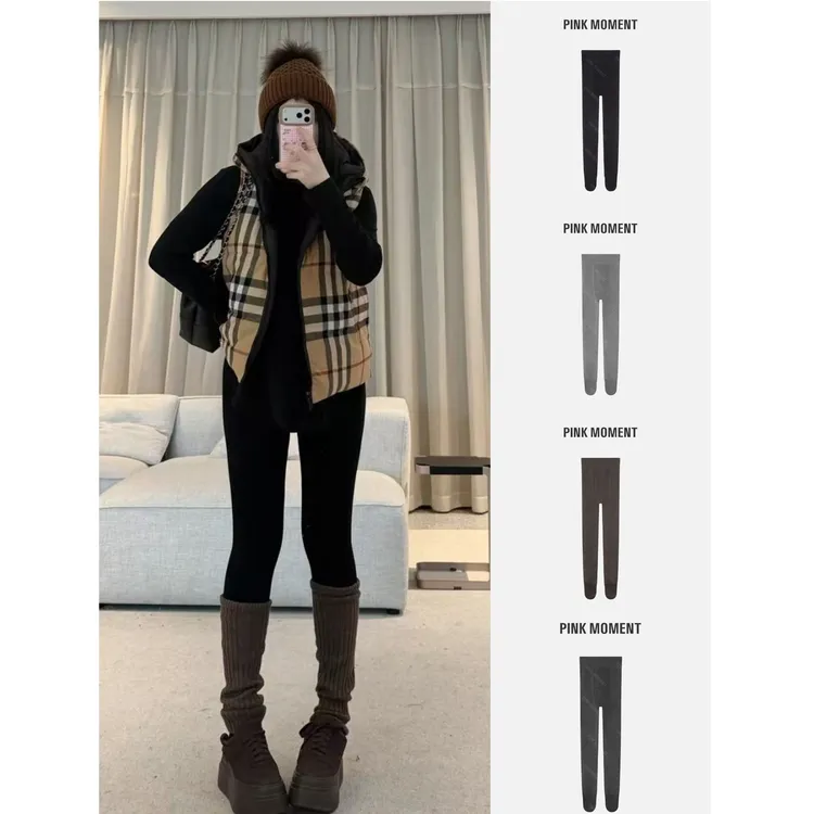 PM王囡囡 黑/浅灰/深灰/咖色绵羊毛莱赛尔薄绒打底裤 ND1D1958