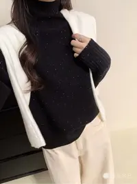 西西家 珠片纱高领打底加厚针织毛衣