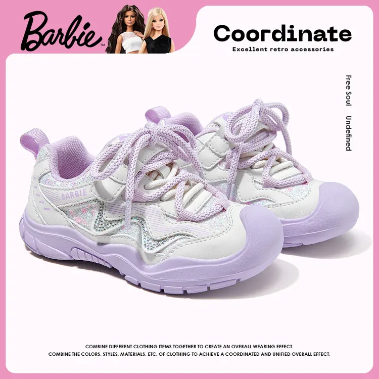 芭比女童运动鞋2025春秋女防滑跑步鞋运动鞋欧若动感风休闲鞋