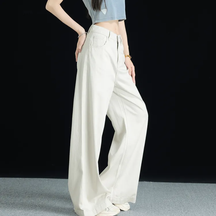 莱赛尔天丝牛仔裤女夏薄款高腰阔腿裤2025新款冰丝宽松直筒长裤子