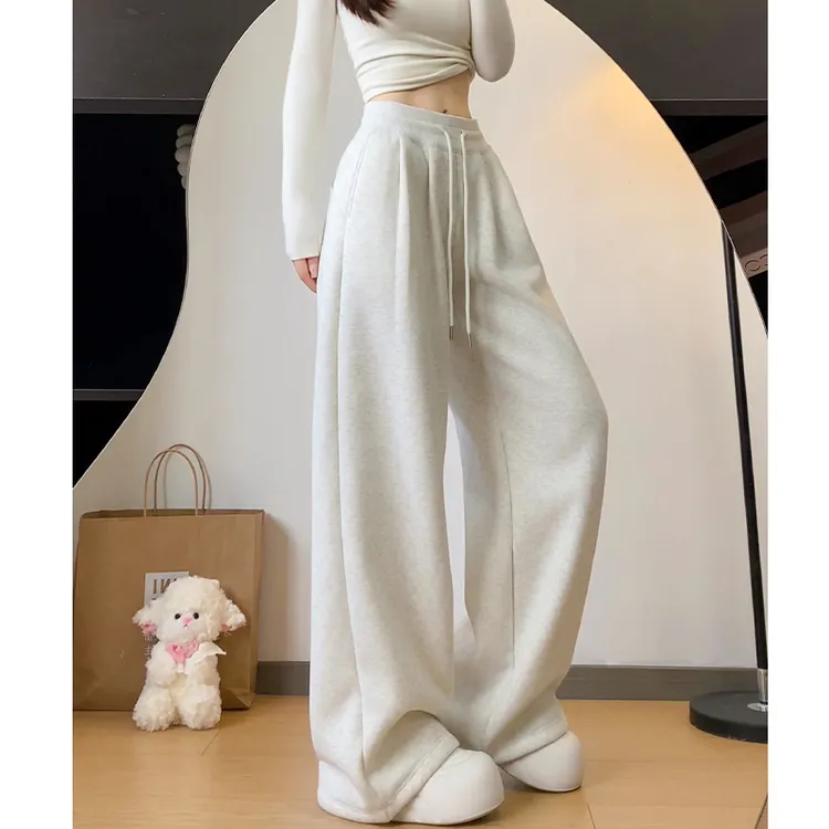 2026新款美式复古运动裤女秋冬低腰抽绳宽松直筒垂感休闲阔腿裤子