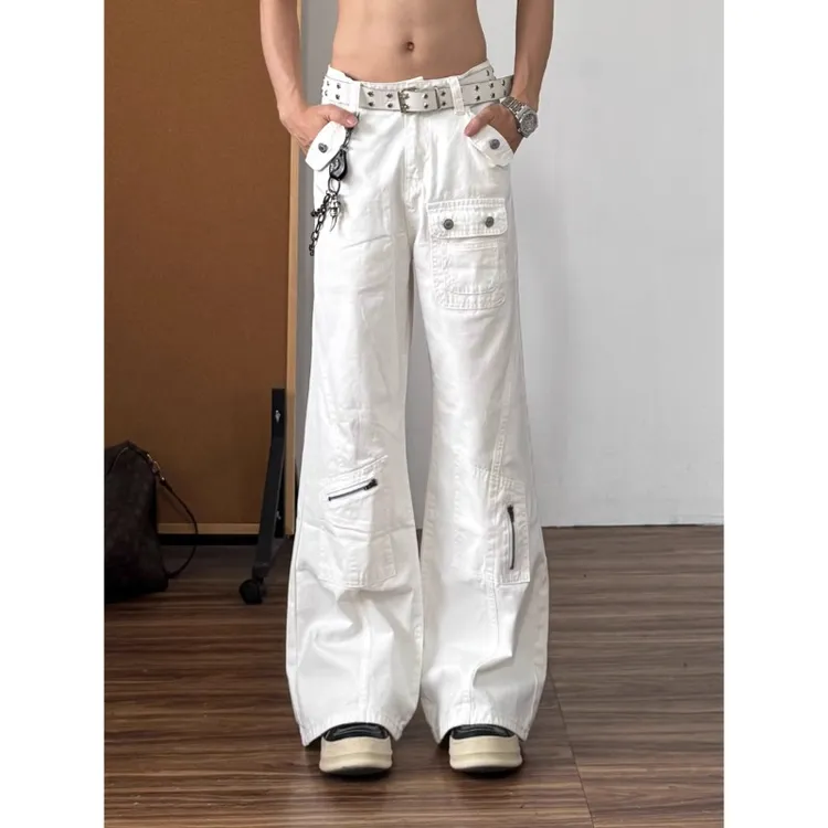 美式高街vibe微喇牛仔裤男款秋季宽松显瘦工装裤子cleanfit直筒裤