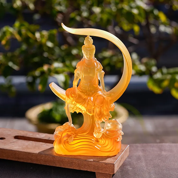 琉璃水月观音菩萨观世音家用客厅桌面摆件供奉禅意工艺品佛堂摆放