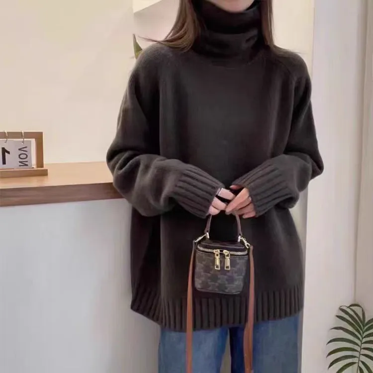 高端澳洲羊毛女士半高领羊毛衫韩版加厚宽松时尚针织衫慵懒打底衫