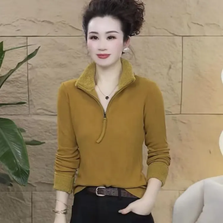 【歌莱图】2025冬款加绒时尚长袖拉链设计感休闲百搭上衣#5212