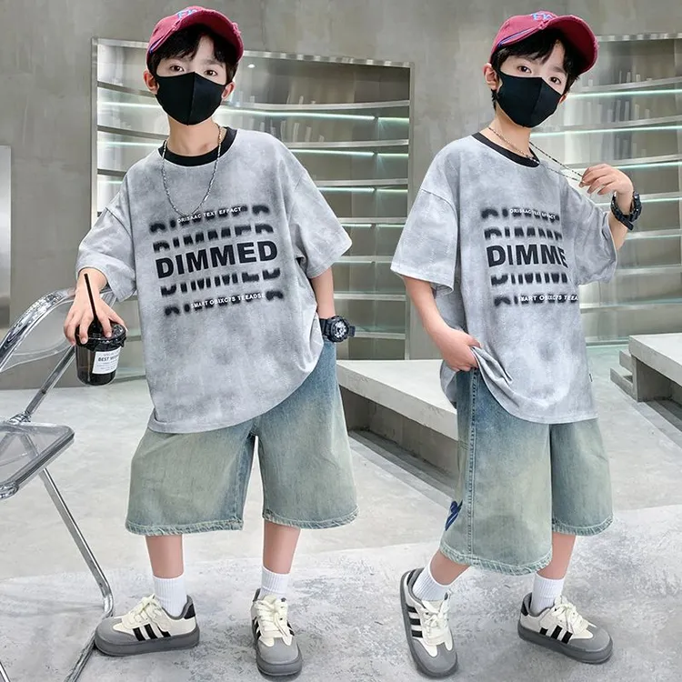 童装男童夏装套装2025新款中大童休闲短袖上衣男孩夏季时髦两件套