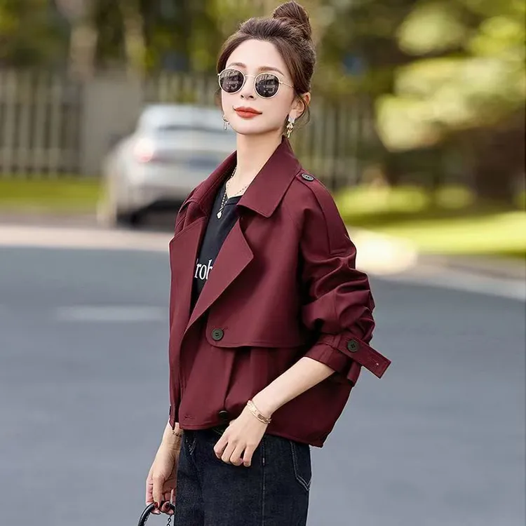 安可拉红风衣短款外套小个子2025年春秋新款休闲时尚宽松上衣爆款