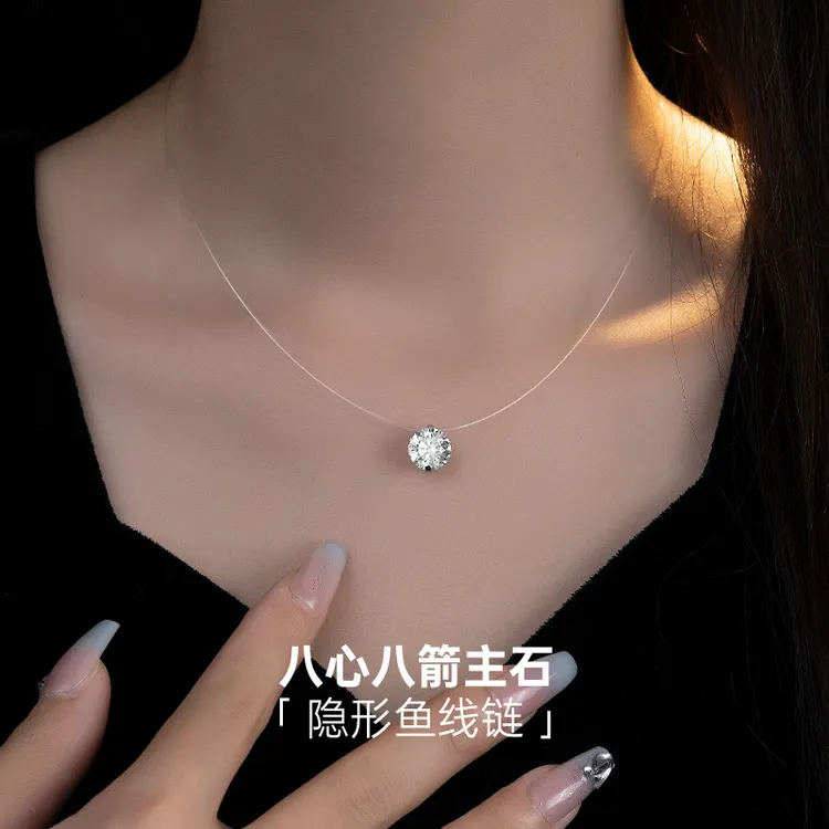 金美澳 坠链均925银合成锆石 人鱼泪项链鱼线隐形锁骨链小众饰品