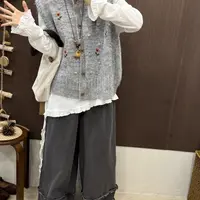 DA.7向日葵花朵绣花针织毛衣开衫马甲女2025秋季新款显瘦叠穿背心
