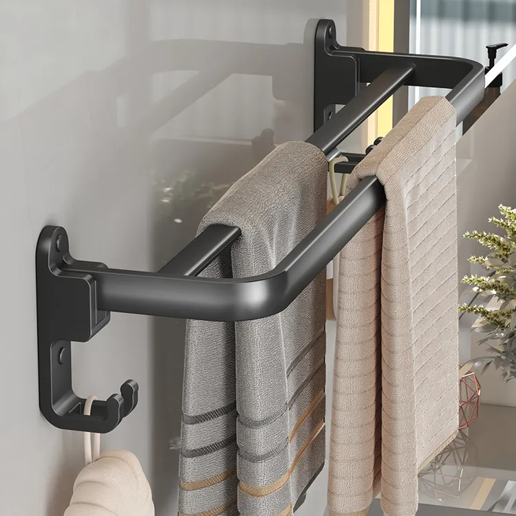 卫生间毛巾架打孔太空铝挂架折叠厕所壁挂式浴室可折叠毛巾收纳杆