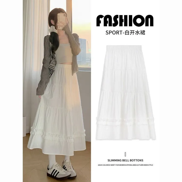 2025秋季新款小个子白色木耳边拼接蓬蓬蛋糕半身裙高腰显高显瘦