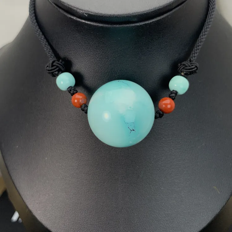 原矿绿松石网花大圆珠尺寸：22.3mm