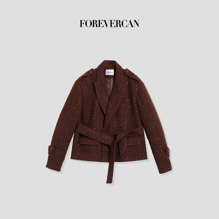 FOREVERCAN“雅典卫城”客订细闪羊毛粗花呢收腰西装外套 SC22727