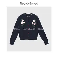 Nuovo Borgo 花朵装饰针织开衫秋冬新品立体刺绣钩花羊毛衫女0172
