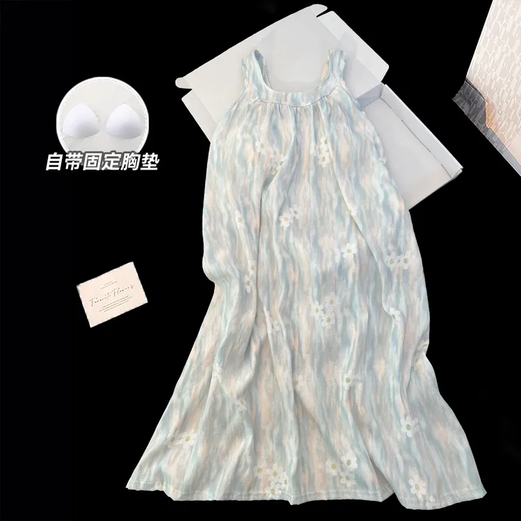 公主风睡衣女夏季新款吊带睡裙带胸垫云朵棉学生中长款可外穿夏天
