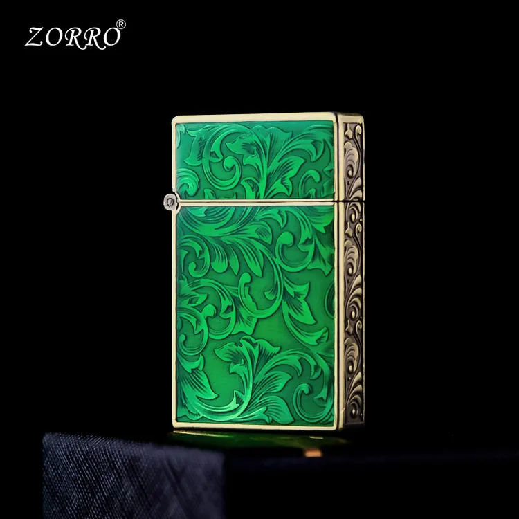 正品佐罗ZORRO青铜唐草点绿漆网红煤油打火机Z830-7A唐草花绿色